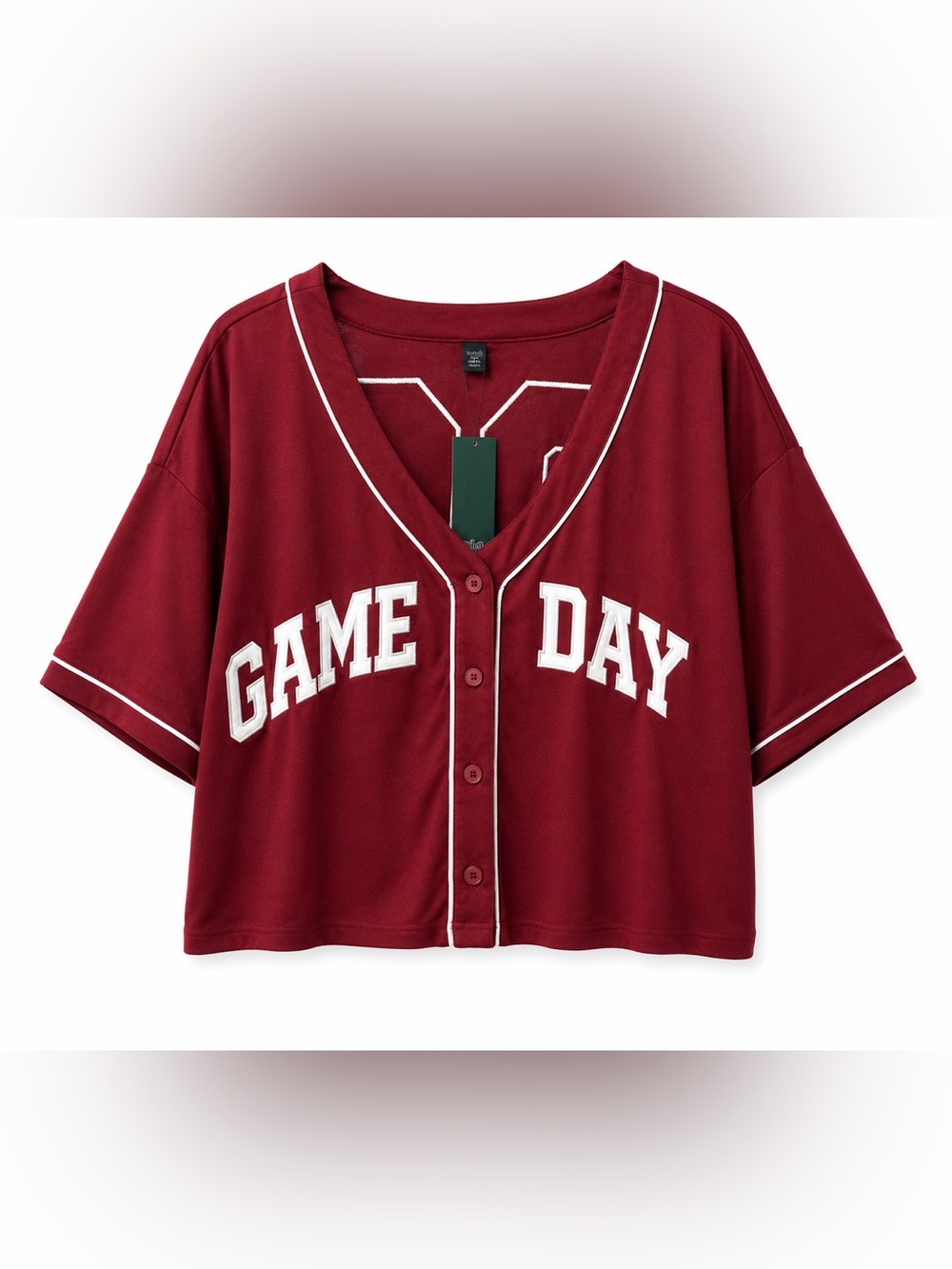Game Day oversized cropped jersey top bold burgundy color with white XXL NWT